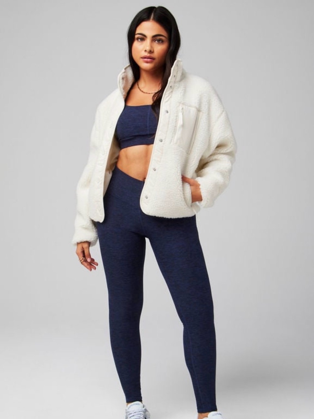 Fabletics Teddy Sherpa Jacket Cream White Size M NWT